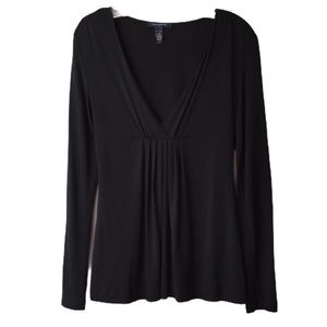 Banana Republic Black Pleated V-Neck Long Sleeve
